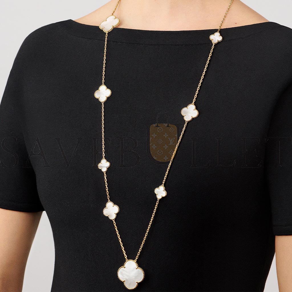 V*N CL*F arpels magic alhambra long necklace, 11 motifs - yellow gold, mother-of-pearl  vcard79500